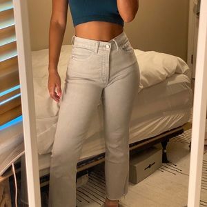 White washed cropped flare jeans